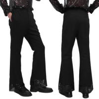 iiniim Adult Mens Disco Casual Pants with Sequin Cuff Bell Bottom Flared Long Pants Dude Costume Trousers for Parties Clubwear