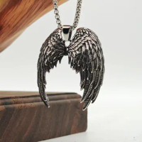 Angel Wings Pendant 316L Stainless Steel Biker Style Flying Eagle Necklace with 60cm Chain