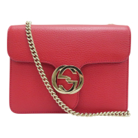【二手名牌BRAND OFF】GUCCI 古馳 紅色 皮革 鍊帶 Interlocking G 肩背包 510304