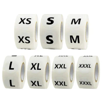 New XS/S/M/L/XL/XXL/XXXL 7 Models White Round Clothing Size Label Sticker 1Inch/500pcs for clothing Shoes Hat Underwear Bra Tags