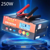 AGM Start-stop Car Battery Charger, 250W Intelligent Pulse Repair Battery Charger 12V 24V Truck Motorcycle Charger