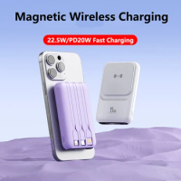 20000mAh Magnetic Wireless Power Bank Built in Cable PD 20W/22.5W Fast Charging for iPhone 15 14 Samsung Huawei Xiaomi Powerbank