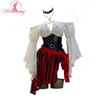 Mobbunny Sexy Female Pirate Lingerie Halloween Costume One Shoulder Top and Irregular Skirt with Wai