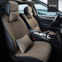 Flax Car Seat Cover Breathable Sweatproof Linen Car Seat Cushion with Backrest Pad 4-Season Universal for 98% Vehicles