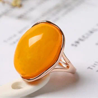Natural amber honey wax solid silver ring s925 pure silver rose gold chicken oil yellow honey wax blood pearl stone ring women's