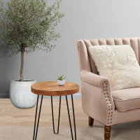 MEJA JATI BULAT LAMINASI MEJA RUANG TAMU MINIMALIS SIDE TABLE KAFE KAKI BESI