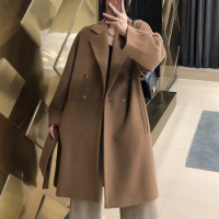 Women's Winter Coat High Quality Classic Double Breasted Mara Coat 80% Camel Hair 20% Wool Fashion New Women's Max Coat 2023 AW