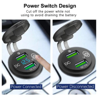 USB Car Charger Socket Dual QC3.0 Port Quick Charge 12V/24V Car Adaptor With LED Digital Voltmeter Touch Switch