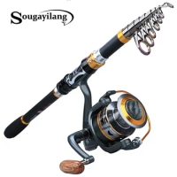 Sougayilang Fishing Rod and Reel Combos Portable Telescopic Fishing Pole Spinning Reels for Saltwater Freshwater Fishing Pesca