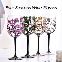 Empat musim pokok gelas wain bunga Goblet dicetak cawan kaca bulat untuk wain bir kok empat musim tema kaca cawan piala