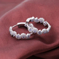 10K 14K 18K White Gold Sapphire Hoop Earrings for Women Ins Design Moissanite Sapphire Huggie Earrings Birthday Party Gift