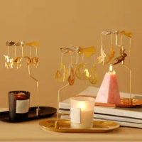 Gold Candlesticks Rotating Tray Christmas Romantic Rotation Spinning Carousel Tea Light Candle Holder Dinner Wedding Bar