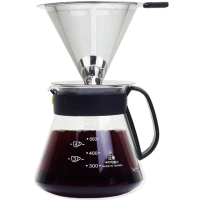 【咖啡沖泡組4】大號316不鏽鋼濾杯x1+台玻600ml咖啡壺x1-塑膠手把/泡咖啡/泡茶濾杯/手沖咖啡(2入組)
