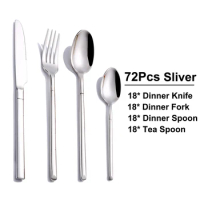 Sliver Tableware Stainless Steel Western Cutlery Set Mirror Dinner Set Elegant Kitchen Utensils 48 Pcs 72 Pcs Knife Fork Spoon