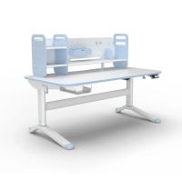 【林製作所】高50-73cm兒童電動成長桌+桌上架 寧靜藍(書桌 兒童書桌椅 電動升降桌 一起長高桌)