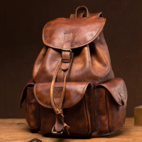 Hand-tanned cowhide backpack casual men's leather backpack travel Baotou layer cowhide commuter computer backpack