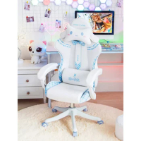 Pink Cute Girl Gaming Chair New Fashion Bow Tie Computer Chair Net Red Anchor Game Chair Comfortable Reclining 360° Swivel Chair