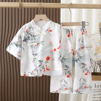 New Summer Girls' Outfit: Lyocell 7/8 Sleeve Hanfu Set, Cool National Style for Girls, 7/8 Pants, Et