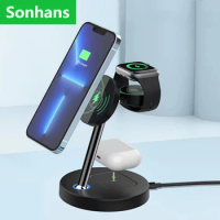 3 in 1 Magnetic Wireless Charger Stand 20W Qi Fast with Light Charging Station For iPhone 14/13 Pro Max Apple Watch 7/SE AirPod