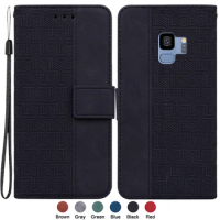 For Samsung Galaxy S9 S 9 Case for Samsung Galaxy S9+ S9 Plus S9Plus Case Magnetic Geometric Textile Pattern Wallet Book Cover