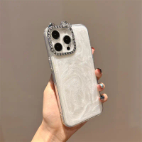 Casing Aesthetic Telinga Kucing Kristal Telus Putih Susu Berkilat Untuk iPhone 17 16 15 14 13 12 11
