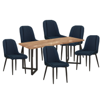 文創集 卡辛迪6尺實木餐桌皮革餐椅組合(一桌六椅組合＋餐椅二色可選)-180x70x75cm免組