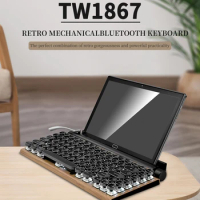 Typewriter Keyboard Wireless Bluetooth-compatible RGB Colorful Backlight Retro Mechanical Keyboard forTablet Laptop Gaming
