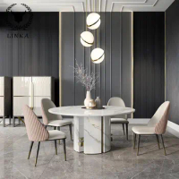 Dining table modern minimalist light luxury style stainless steel marble Nordic minimalist home dining table