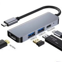 USB Hub 4 in 1, USB to USB 3.0 USB 2.0,4 Ports Portable USB Splitter Mini USB Docking Station Compatible with MacBook,iPad Pro