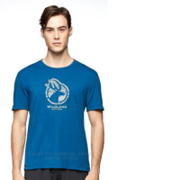 【Wildland 荒野】男新款 彈性LOGO印花圓領上衣/短袖T恤.休閒衫(0A91606-46 土耳其藍)