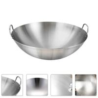 Stainless Steel Wok 32Cm Stir Fry Pan Chinese Wok Pan Binaural Wok Skillet Deep Frying Pan Shabu Hot Pot Dual Handle