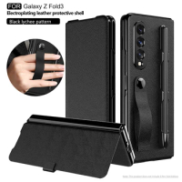 For Samsung Galaxy Z Fold 3 Case Luxury Lychee Pattern PU Learher Cover With Pen Slot Holder For Z Fold 3 5G Protection Fundas