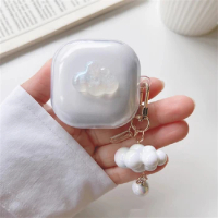 Cute 3D White Cloud Clear Earbuds Earphone Soft Case For Samsung Galaxy Buds Live Buds FE Buds 2 Pro Keychai Shockproof Cover
