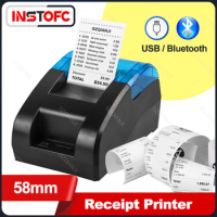 58MM Desktop POS Cashier Printer USB Bluetooth Thermal Receipt Maker Support Windows Loyverse Restaurant Sales Kitchen Printing