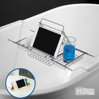 【Store up 收藏】頂級不鏽鋼 可伸縮 帶書架簡約浴缸架(AD367)