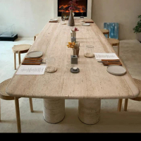 Royal Dining Room Italian Design Large Rectangle Stone Table Top Marble Travertine Big Dining Table