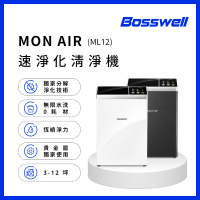 【BOSSWELL 博士韋爾】MonAir零耗材空氣清淨機3-12坪(ML12 免耗材、電離滅菌、除過敏)