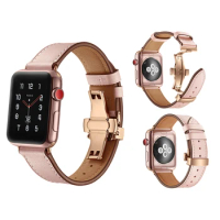 Genuine Leather Band for Apple Watch 3 42mm 38mm Stainless steel Butterfly buckle Wrist Watchband Iwatch Series 3 2 1 Strap