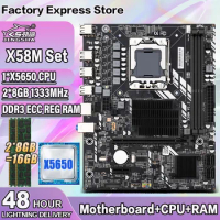 JINGSHA X58 Motherboard Kit With XEON X5650 CPU and 2*8=16GB 1333MHz DDR3 RAM LGA 1366 X58 Dual Channels Mobo PCIE X16 SATA USB
