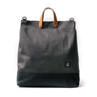 【icleaXbag 點子包】簡約XL號真皮帆布購物袋｜深灰色(大容量 可拆式背帶 13吋電腦手提包 可放A4文件夾)