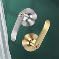 Interior Reversible Door Lock Lever with Round Trim Straight Lever Hardware Lockset Easy To Install Satin Brass Finish