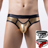 Men Briefs Fashion Gay Soft PU Leather Sexy G Strings Underwear Jockstrap Men Thongs Underwear Men Penis Men's Thongs String