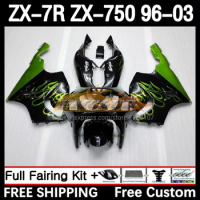 Body Kit For KAWASAKI NINJA ZX-7R ZX-750 96 97 98 99 129No.51 ZX 7R 750 7 R ZX750 ZX7R 2000 2001 2002 2003 Fairing Green flames