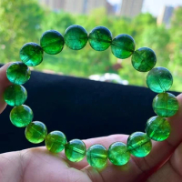 Natural Green Tourmaline Clear Round Beads Bracelet Brazil 11.5mm Beads Women Men Apple Green Rare Tourmaline AAAAA