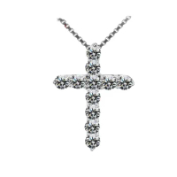 Full Moissanite Cross Pendant Necklace Original 925 Sterling Sliver Chain Plated 18k White Gold Fine Necklace for Women