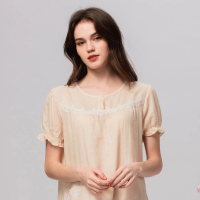 【La Felino 羅絲美】自然風100%純棉短袖蕾絲洋裝睡衣-柔黃膚(11037-86)