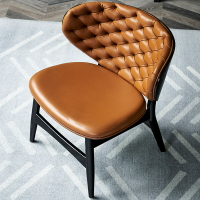沙發椅 單人沙發椅樣板間創意單椅北歐輕奢實木椅客廳家用休閑皮質老虎椅