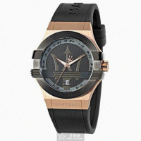 【MASERATI 瑪莎拉蒂】瑪莎拉蒂男女通用錶型號R8851108002(黑色錶面玫瑰金錶殼深黑色矽膠錶帶款)