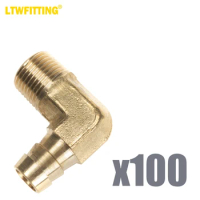 LTWFITTING 90 Degree Elbow Brass Barb Fitting 1/2 ID Hose x 3/8-Inch Male NPT Fuel Boat Water(Pack of 100)