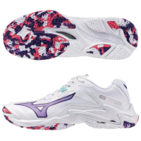 【MIZUNO 美津濃】排球鞋 羽球鞋 女鞋 運動鞋 LIGHTNING 白紫 V1GC240020